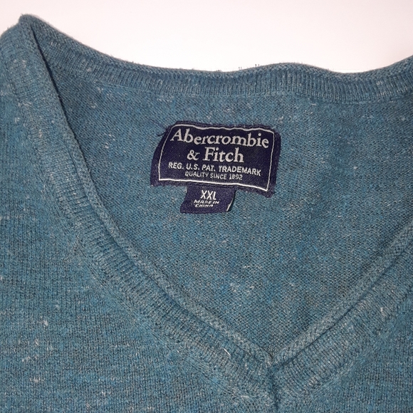 Abercrombie & Fitch Men's Pullover Sweater 2x Turquise Long Sleeve V Neck - Picture 4 of 9